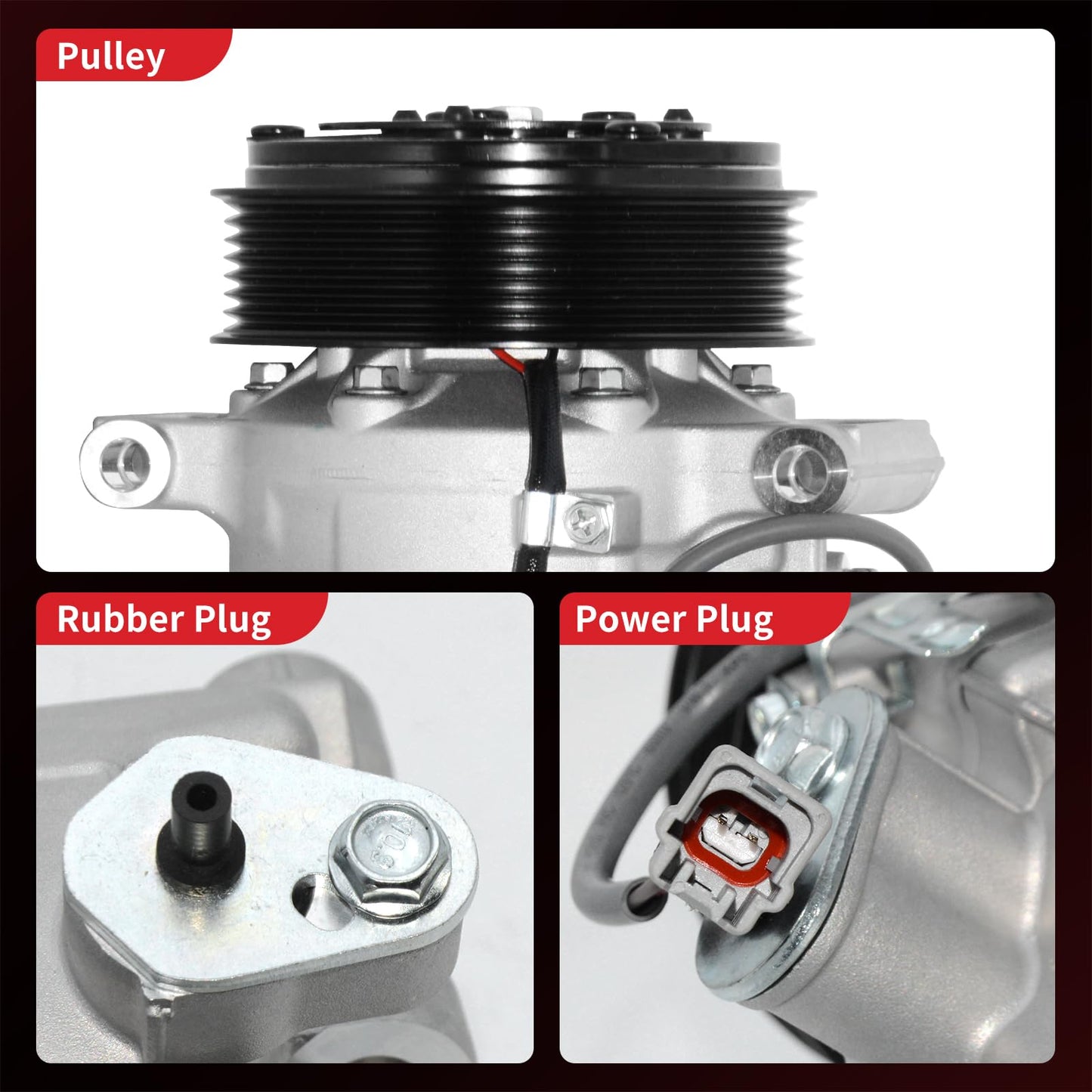 PHOBOOS A/C Compressor with Clutch Compatible with Infiniti Q50 3.0L 2016-2021, Q50 3.7L 2014-2015, Q60 3.0L 2017-2020, Fast Cooling, Low Noise, Easy Installation, Ref.CO-29197C