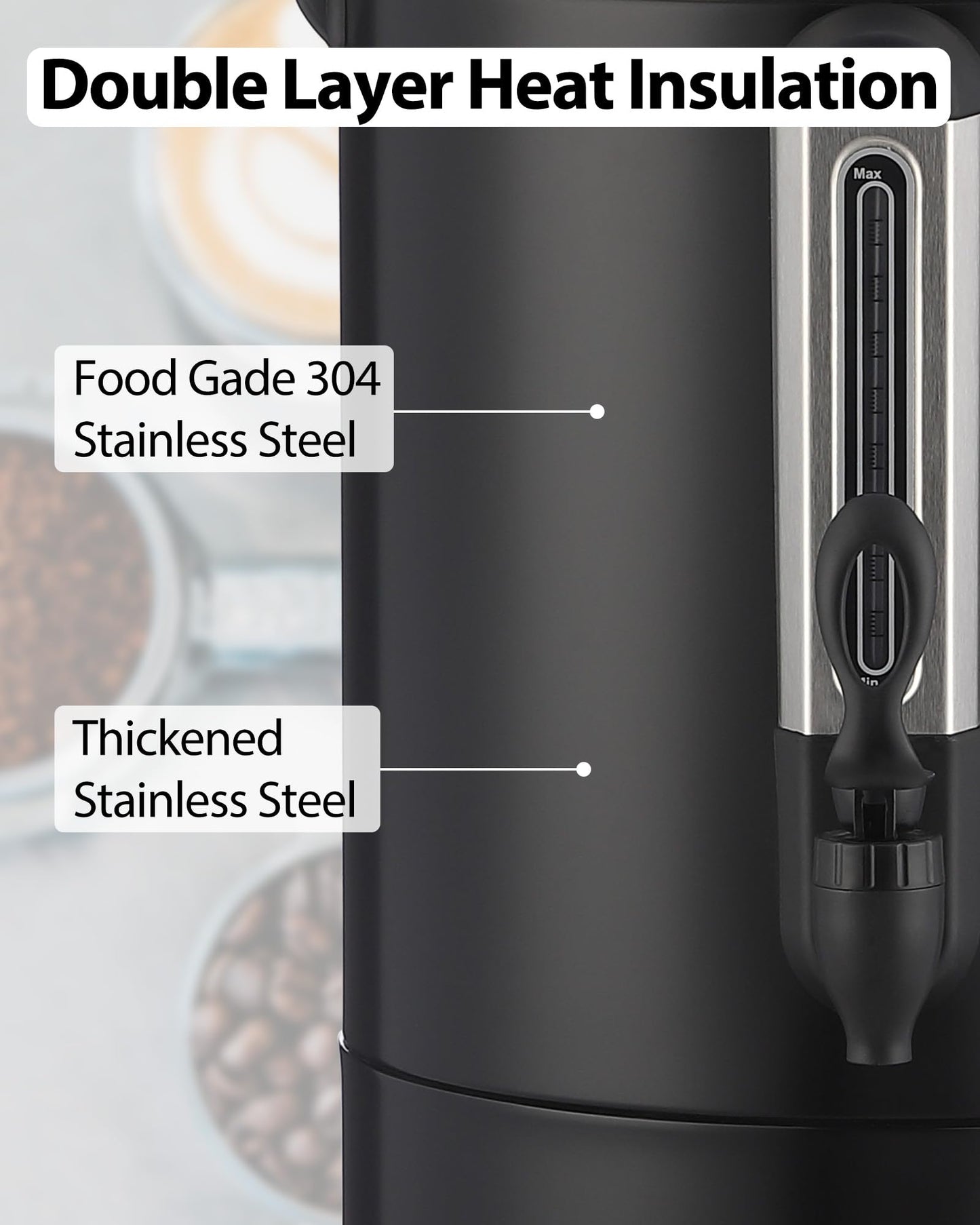 MOVECOM 120 Cups Coffee Urn Hot Water Urn,18L/4.8 Gal Large Stainless Steel Commercial Coffee Maker with Double Wall Insulation, Electric Hot Beverage Dispenser for Buffet Party Catering,Weddings