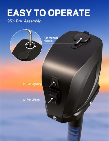 POLESTAR Electric Trailer Jack, 7500lbs Electric Power A-Frame Tongue Jack with Waterproof Protective Cover & LED Light for Travel Trailer Camper, RV, 12V DC 7-Way Plug, 9"-27" Lift
