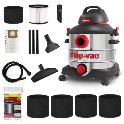 Shop-Vac 5989400 8 Gallon 6.0 Peak HP Wet/Dry Vacuum + 90585 Foam Sleeve Filter 5 Pack