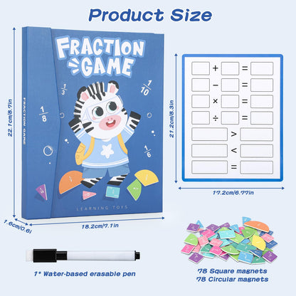 Magnetic Fraction Educational Puzzle, Magnetic Fraction Tiles and Circles, Elementary Fraction Manipulatives, Montessori Math Teaching Aid for Kids