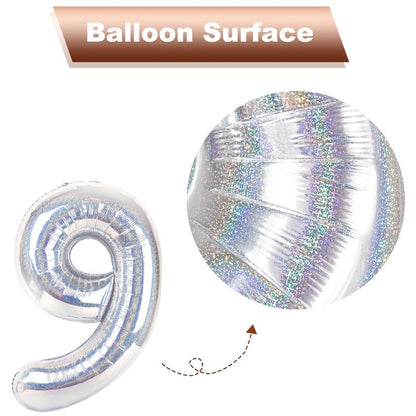 Laser Silver Number Balloon 40 Inch, 0 Number Balloons, 10 20 30 40 50 Numbers Balloon Birthday Decorations, Party Supplies for Women