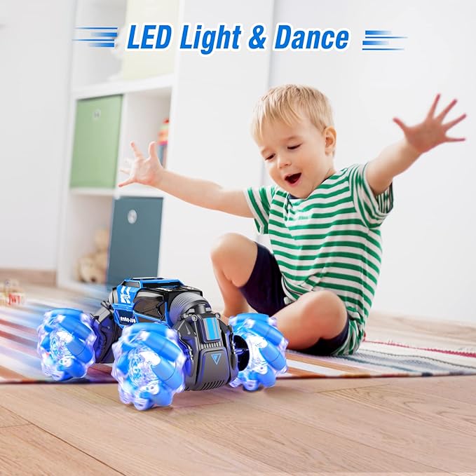 Gesture RC Car Gesture Sensing RC Stunt Car Toys with Lights &amp Dance for Kids 6-12 yr 2.4GHz 4WD Hand Remote Control with Lights Music Off-Road 360° Rotation Drift for Birthday Toy Gifts-(BLUE)