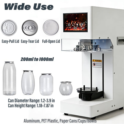 Fully Automatic Soda Can Sealer Machine, Pro Commercial Can Sealing Canning Machine, LED Touch Screen & Counter, for Aluminum/Plastic/Paper Cans/Cups, 1.2”-3.9” Dia. Lid, 1.2”-7.9” Height