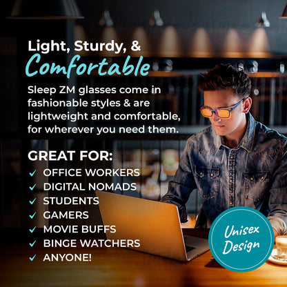 Sleep ZM Clip On 99.9% Orange Blue Light Glasses for Computer, TV, Gaming Use Improve Sleep Quality by Naturally Producing Melatonin for Women and Men