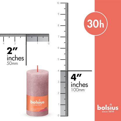 BOLSIUS 4 Pack Ash Rose Rustic Pillar Candles - 2 X 4 Inches - Premium European Quality - Includes Natural Plant-Based Wax - Unscented Dripless Smokeless 30 Hour Party Décor and Wedding Candles