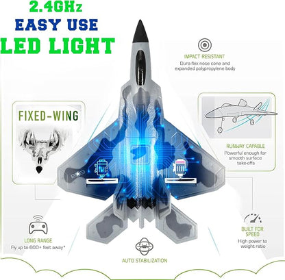 Rc Plane Jet Extra 3 Battery Remote Control Airplane 2025 Christmast Gift- New Planes Model Led Light Aircraft Fighter Army Toy with Easy to Flying Toys for Boys and Girls
