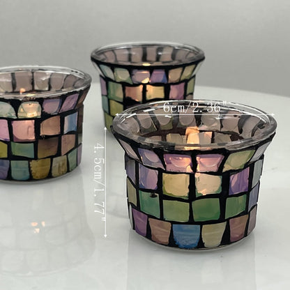 Maimeili Glass Candlestick Romantic Mosaic Broken Candlelight Aromatherapy Candle Cup for Valentine's Day Christmas Thanksgiving Tables Center of Party Decorations(NO Candles)