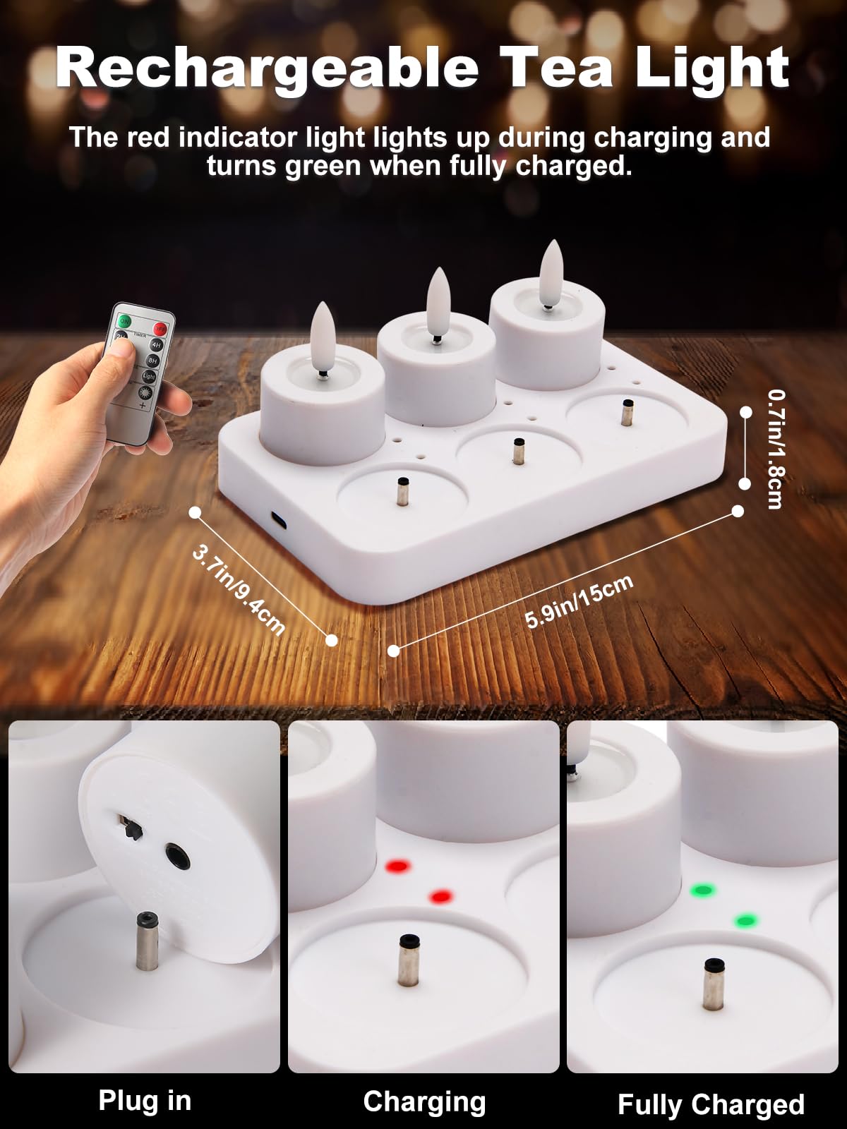 Rechargeable Flameless Tea Lights Candles with Timer Romote, 1.5"x 2" Small Votive Candle Battery Operated with USB Charging Base, Electric LED Candles for Wedding Centerpiece Table Decor (6 Pack)