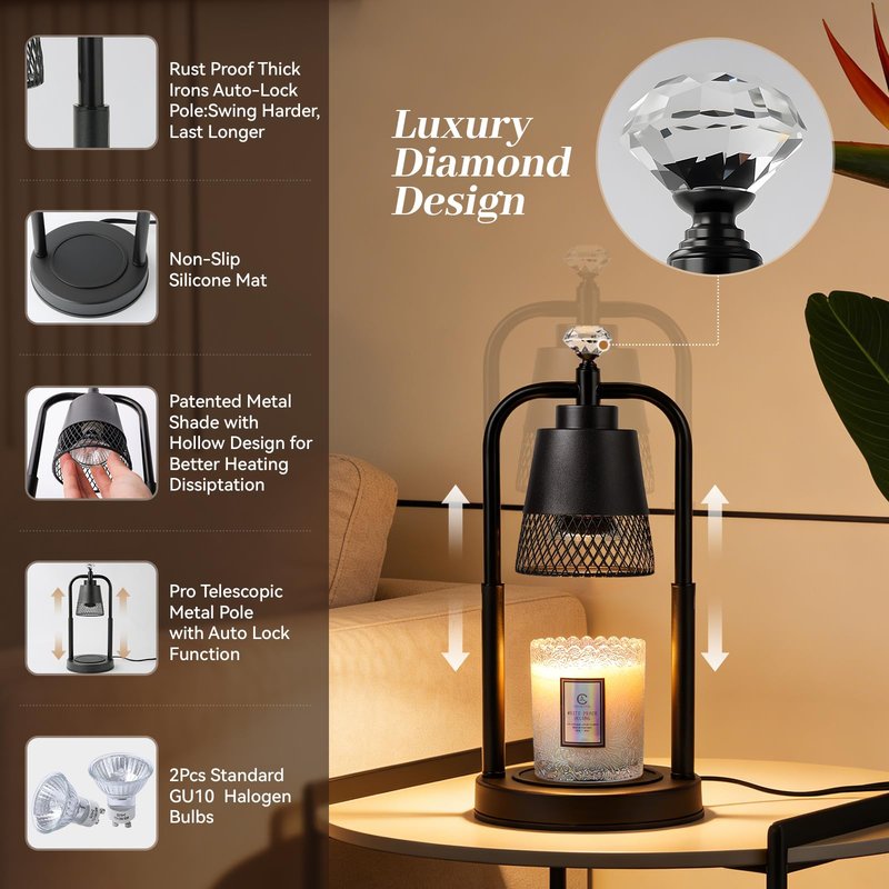 Candle Warmer Lamp with Timer Dimmer Dual Pole Height Adjustable Candle Warmer Gifts for Women Wax Melt Warmer for Scented Jar Candles Birthday Gift for Mom Mothers Day House Warming New Home Decor