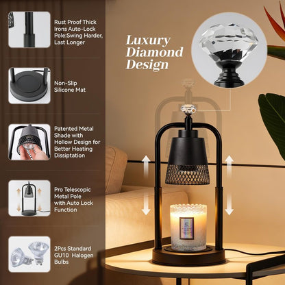 Candle Warmer Lamp with Timer Dimmer Dual Pole Height Adjustable Candle Warmer Gifts for Women Wax Melt Warmer for Scented Jar Candles Birthday Gift for Mom Mothers Day House Warming New Home Decor