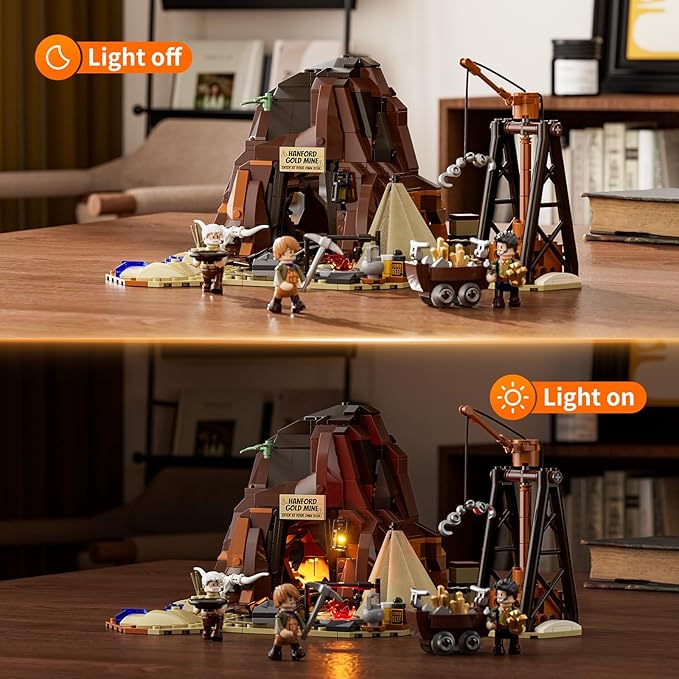 Wild West Gold Mine Lighting Building-Bricks Set - Western Prospector’s Dig Entrance 658 Pcs Mining Playset for Adults and West Lovers