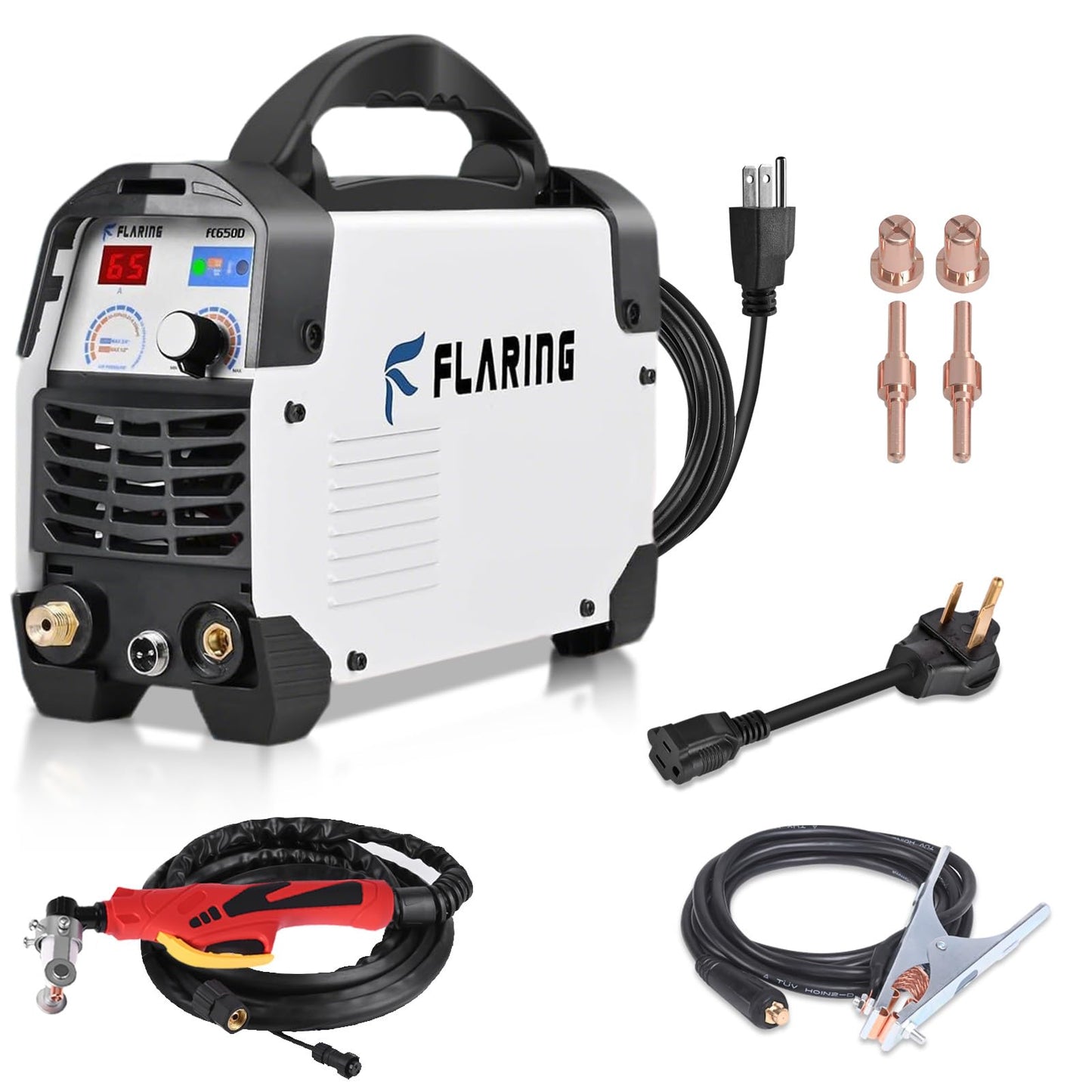 FLARING Plasma Cutter,65 Amp Plasma Cutter Machine 120V 240V 4/5" (20mm) Max Cutting 1/2" (12.7mm) Clean Cut IGBT High Frequency Inverter Touch ARC Plasma Cutter with Consumable Set Update 5th FC650D
