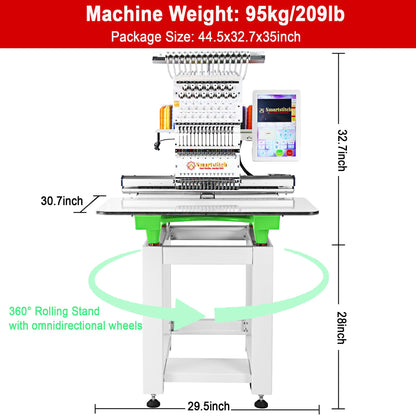 Smartstitch S-1501 Commercial Embroidery Machine with 15 Needles,14"x20" Embroidery Area,1200SPM Max Speed,12" Touch Screen, Wifi available, capable of embroidering on 3D Caps, Flat, T-shirt and more