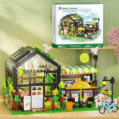 Flower House Building Set with LED City Street House Flower Shop Building Blocks Toy Valentine Gift for Girls 8-12 Year Mini Brick 680pcs