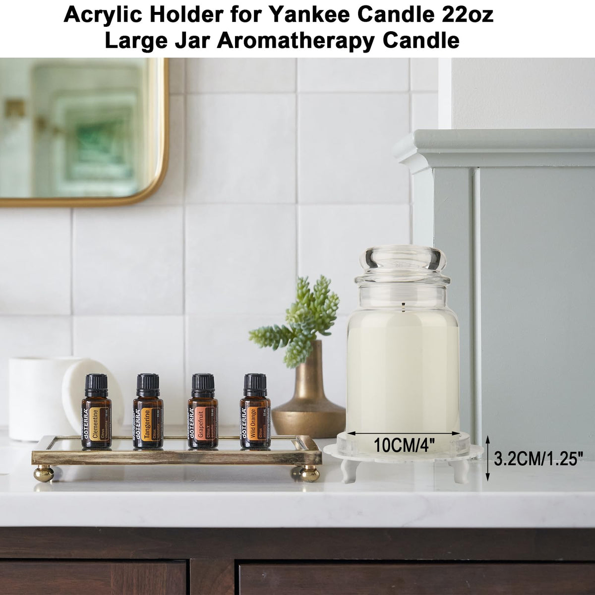 Beautyflier Marble Acrylic Candle Plate, Pedestal Stand for Yankee Candle Classic 22oz Jar, Holder Only (Black+White)