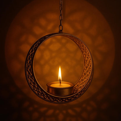 Go Hooked Hanging Round Metal Tealight Candle Holder with Chain Set of 3pcs Handcrafted Floral Cut Design Candle Stand for Diwali, Mandir, Table Décor – Matte Gold Finish Decorative Diya Holder