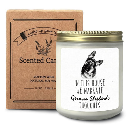 CIOJUNE in This House We Narrate German Shepherds Thoughts Lavender Dog Candle, German Shepherd Lover Gifts for Women Mom Men Owners