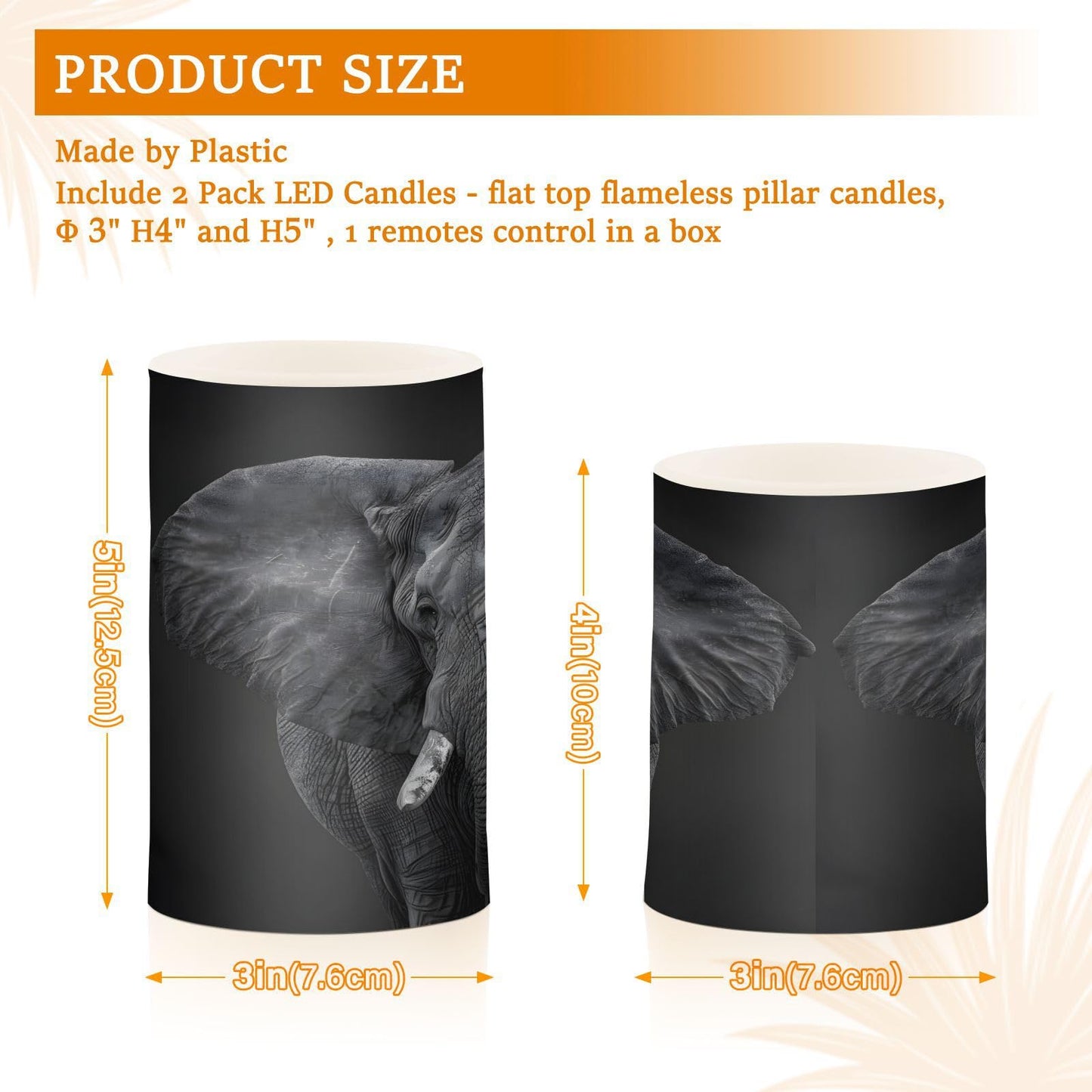 panksolu Flickering Flameless Candles, African Elephant Portrait LED Candles with Remote Timer, Battery Operated Candle for Wedding Halloween Christmas Decor - Set of 2