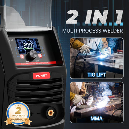 PONEY Stick Welder, 200V 110V/220V MMA/Lift TIG 2 in 1 Welding Machine, Digital Display, Hot Start, Arc Force, VRD, IGBT Inverter Welder with Pure Copper Coil (IARC-200SKN)