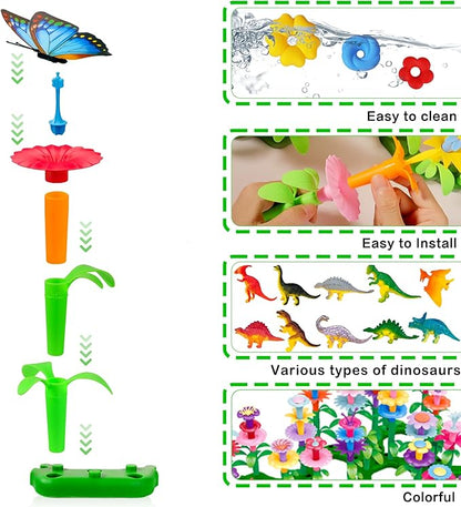 Toys Gifts for Toddlers Boys Girls Age 2 3 4 5 6 167 PCS Dinosaur Flower Garden Building Blocks STEM Fine Motor Skill Stacking Games Easter First 1st Birthday Gifts for Preschool Kids 2+ Years Old