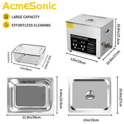ACMESONIC Ultrasound Cleaning Machine 10L Digital Ultrasonic Parts Cleaner with Timer 40kHz SUS 304 Stainless Steel Lab Sonic Cleaner for Professional Tools,Metal Parts,Jewelry,Eyeglasses
