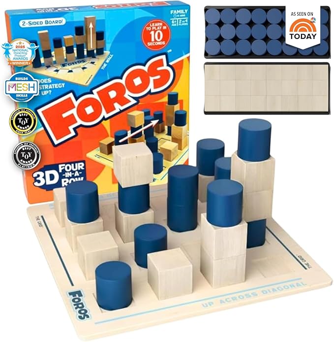 Foros 3D Board Game | Strategic Wooden Game with Unique Play | Family Game for Kids &amp Adults | Fun Entertainment for Game Night | Fast Paced Easy to Learn Multiplayer | MESH Accredited Award Win