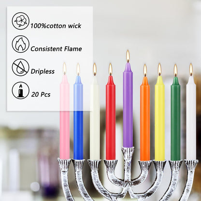 Set of 20 Multicolor & Chime – Premium Mini Taper Candles for Rituals, Prayer, Birthdays, Meditation, Altar - 4 Inch Tall, Unscented. (Multicolor, 20 (Pack of 1))