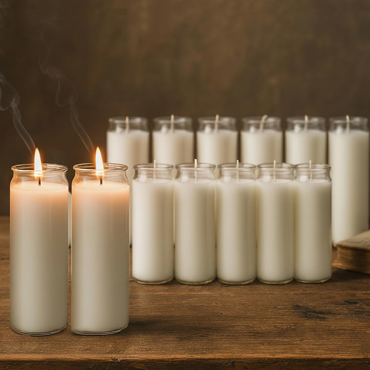 Veiuwa 12-Pack of 2x8 Inch White Candles in Glass,7 Day Candle,Unscented Prayer Candle,Suitable for Various Occasions Such as:Memorials,Religious,Catholicism,Churches,Altars,Vigils,etc.