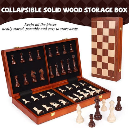 20 Inch Super Large Wooden Chess Set Hand-Carved Wooden Chess Pieces with 4.5” King Built-in Storage &amp 2 Extra Queens Luxury Folding Tournament Chess Board Game for Adults and Kids