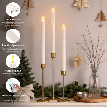 RosMank 6 Set LED Candles, Indoor & Outdoor Candles with 10-Key Remote Timer Control, Flameless, Real Wax, Decoration for Christmas, Birthday, Wedding, Party, White