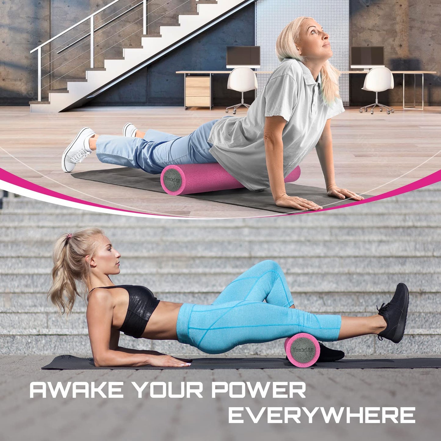 Yes4All Medium Firm Foam Rollers for Yoga & Pilates, Available in 12, 18, 24, 36 inch, Two-Layer PE Yoga Roller for Massage