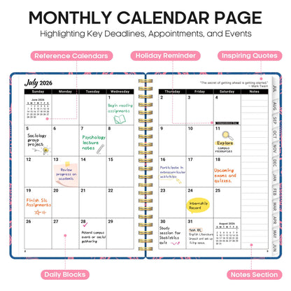 Planner 2026–2027, Weekly & Monthly Academic Organizer for School Year, Jul 2026–Jun 2027, Hardcover Planner with Tabs, Back to School Essential, 6.3" x 8.5", Coastal Whispers