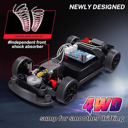 ACAMMZAR RC Drift Car 1:24 Remote Control Car for Kids 20KM/H 4WD High Speed RC Cars with Lights Extra Racing Tires Vehicle for Adults Boys Girls Gray