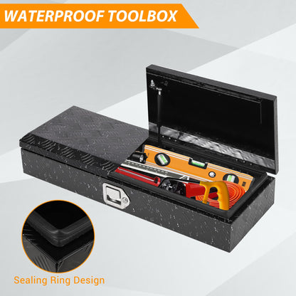 Takywep Truck Bed Tool Box, Heavy Duty Aluminum Five Stripes Plate Tool Box, Trailer Tool Box for Pick Up Truck RV Trailer, Chest Storage Organizer with Lock and Keys,34.5''x12.75''x6.4''