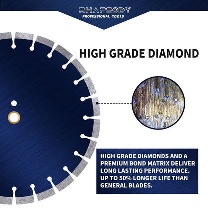 RHAPSODY 9 Inch Diamond Saw Blade, Segmented General Purpose Blade Dry/Wet Cutting Concrete, Granite, Masonry, Brick, Block,7/8"-5/8” Arbor