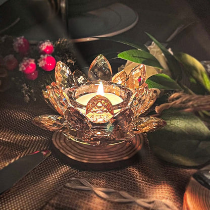 Kolnlala Crystal Lotus Flower Tealight Candle Holders/Glass Tea Light Candlestick Decor Decoration for Christmas Home Wedding Party… (Gold 1pc)