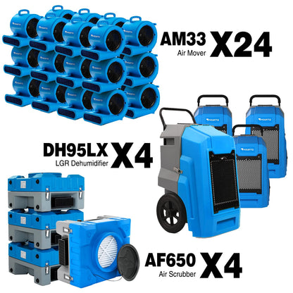 MOUNTO Water Damage Restoration Combo Package Deals (24xAir Mover, 4X Air Scrubber, 4X LGR Dehumidifiers)