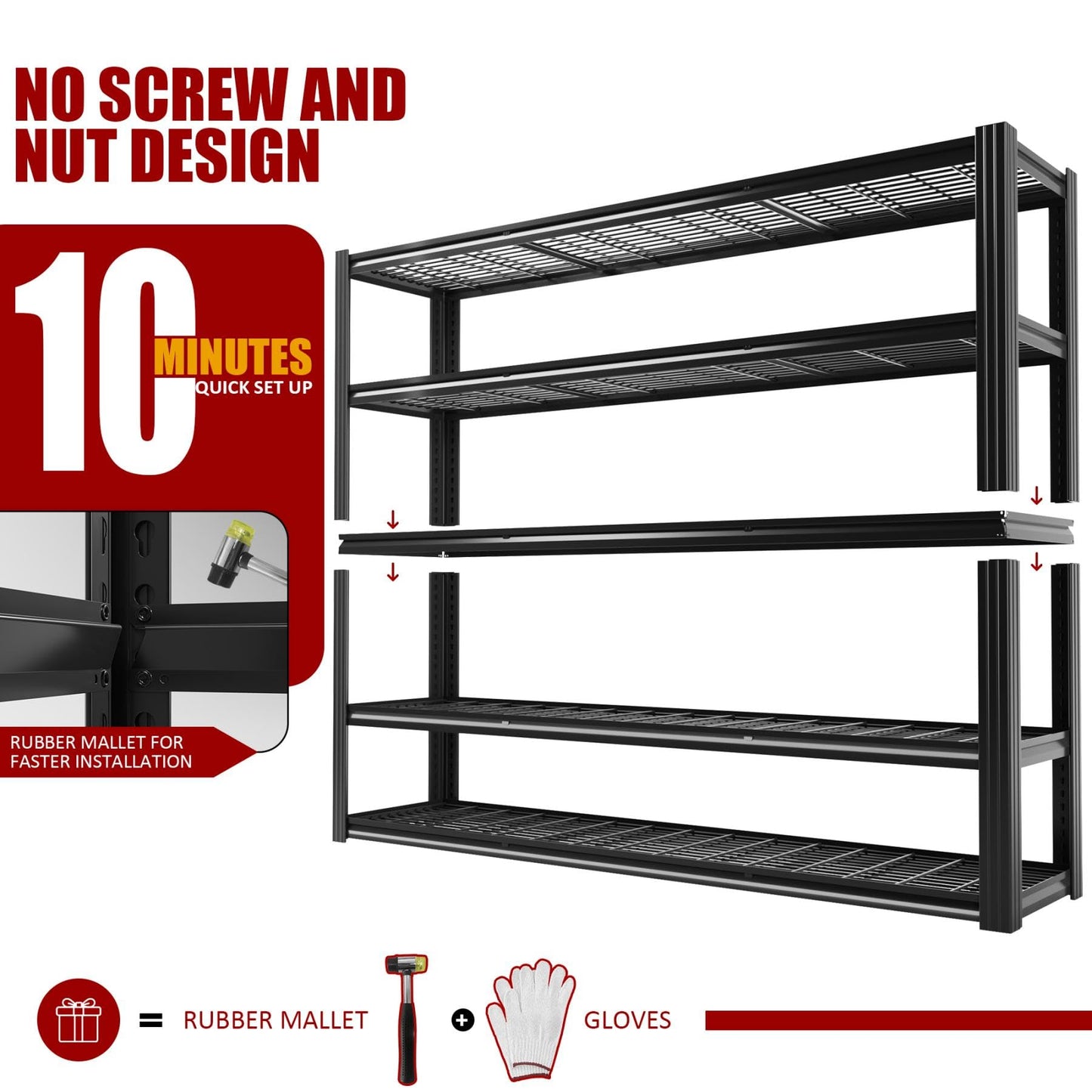 VDEVY 60" W x 72" H x 24" D Garage Shelving Heavy Duty,5 Tier Adjustable Metal Shelves Storage Rack,3030 LBS Large Industrial Shelving Unit for Basement,Warehouse,Garage Organization