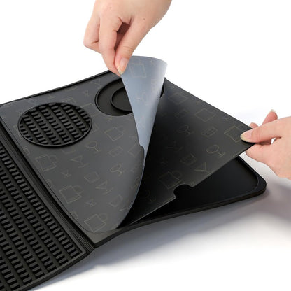 Tebery 3-in-1 Foldable Bar Mat for Countertop, Nonslip Cocktail Drying Mats with Removable Cutting Board, Silicone Mat Home Bar Accessories with Salt Rim for Drinks, Outdoor Camping, Picnic
