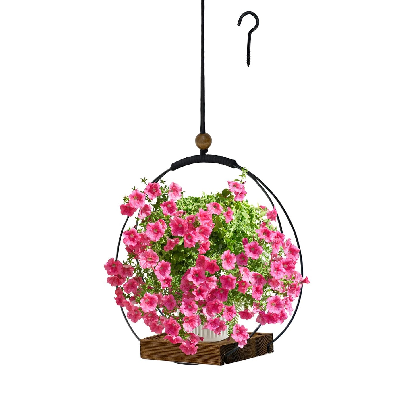 hismocal Hanging Planter for Indoor Plants, Black Plant Hanger Indoor with Sturdy Wood Base, Modern Boho Macrame Plant Hanger, Hanging Wall Ceiling Window Home Decor (Plants/Pots Not Included)