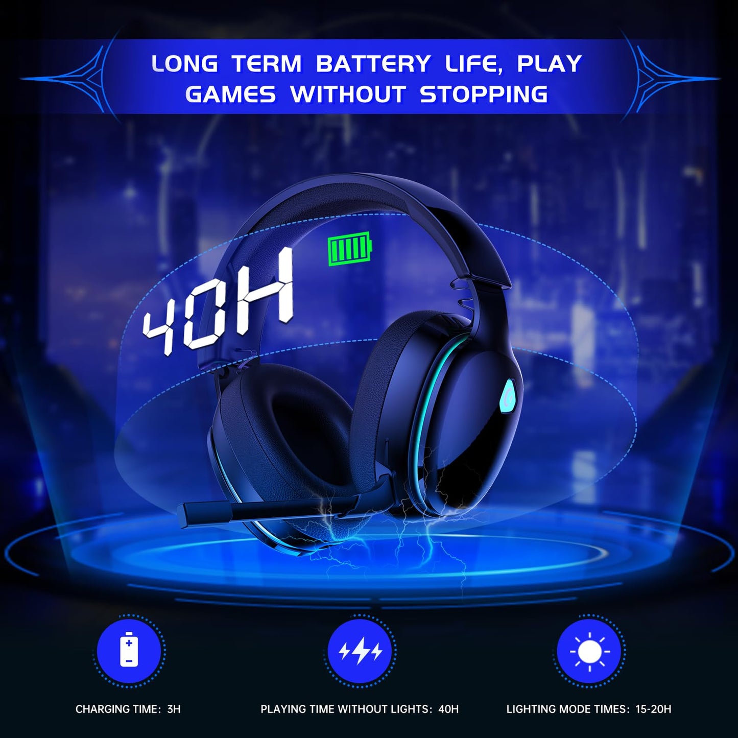 Gvyugke Gaming Headset Wireless 2.4GHz for PS5, PS4 Fortnite/Call of Duty/FPS Gamers, PC, Switch, Bluetooth 5.3 Gaming Headphones with ENC Microphone, Surround Sound, 40+H Battery (Black)