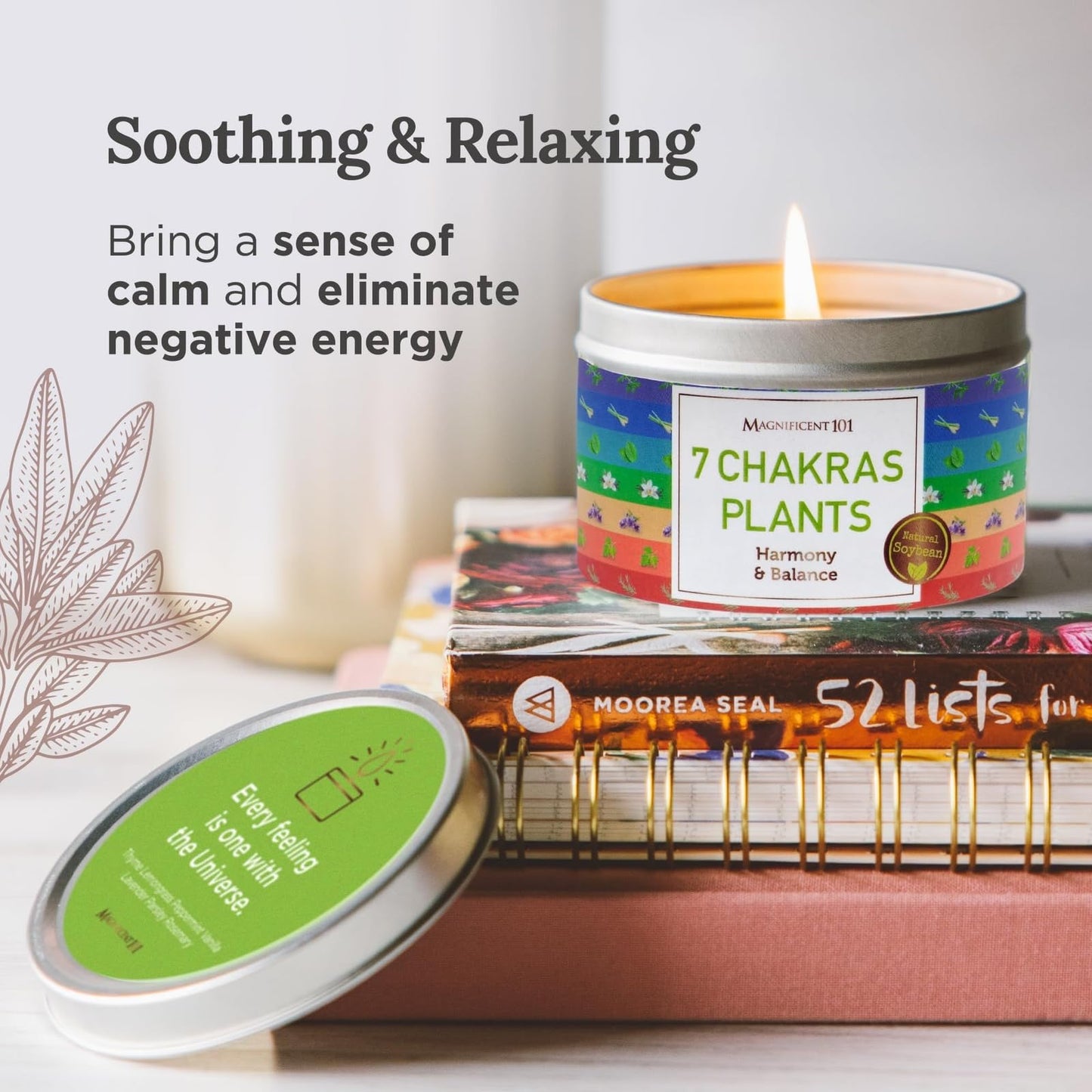 MAGNIFICENT 101 Seven Chakra Smudge Candle - 6 oz Soy Wax Tin - 35-Hour Burn & Aromatherapy - Energy Cleansing & Balance