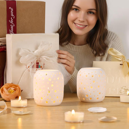 HAVITI 6 Pcs Votive Candle Holder, Tealight Candle Holders, Ceramic Tea Light Candle Holders for Wedding Centerpieces Dinner Party Table Decor