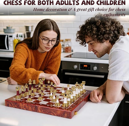 15 Inch Chess Set with Weighted Acrylic Chess Pieces – Tournament Size 3.5” King – Elegant Folding Chess Board for Adults and Kids Professional Family Chess Board Game Set for Home Office &amp Gift