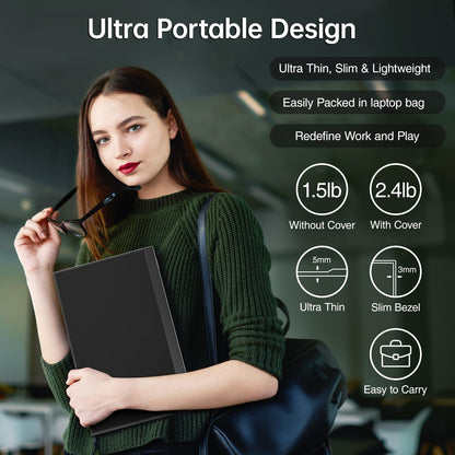 cocopar Portable Monitor 15.6 Inch 1080P FHD 60Hz 85% sRGB Travel Monitor with Speaker HDMI USB-C Second Screen for Laptop MacBook Surface PC Xbox PS4/5, VESA Mountable, with Full Cover Stand