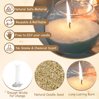 MECCANIXITY Pearled Sand Candles with 30 Pcs Wicks 14Oz / 400g Candle Beads Refillable Powder Sand Wax Making Kit for Thanksgiving Christmas Wedding Party DIY Home Crafts, Khaki