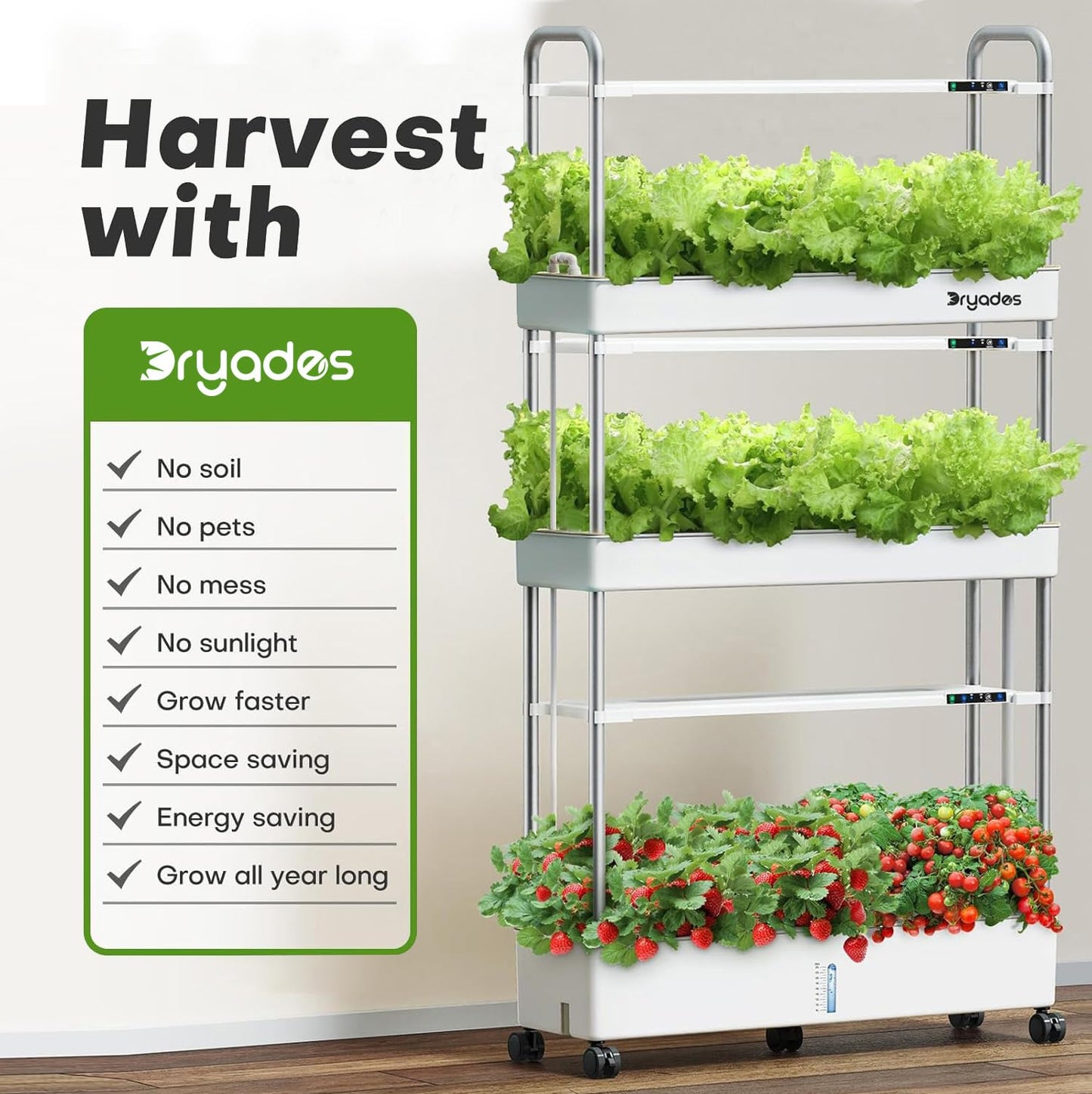 Large Hydroponic Tower Garden System White, 90 Pod Vertical Indoor Growing Kit with LED Grow Light, Auto Circulating Water System, 40L Planter