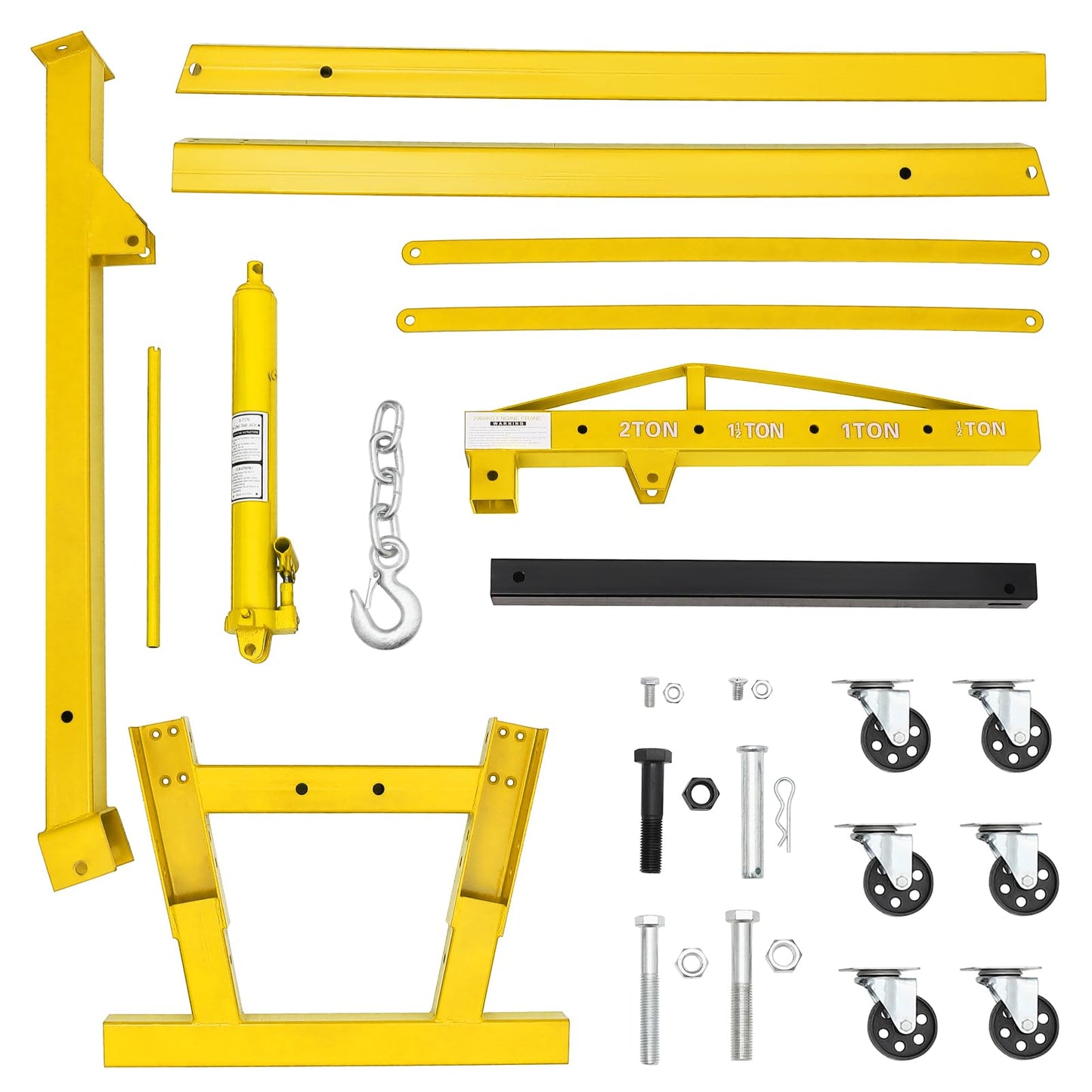 Garvee 2-Ton Folding Engine Hoist Cherry Picker 4400 Lb Capacity Hydraulic Shop Crane with Telescoping Boom 6 Caster Wheels for Automotive Repair Garage Use Includes Hitch and Storage Stand Yellow