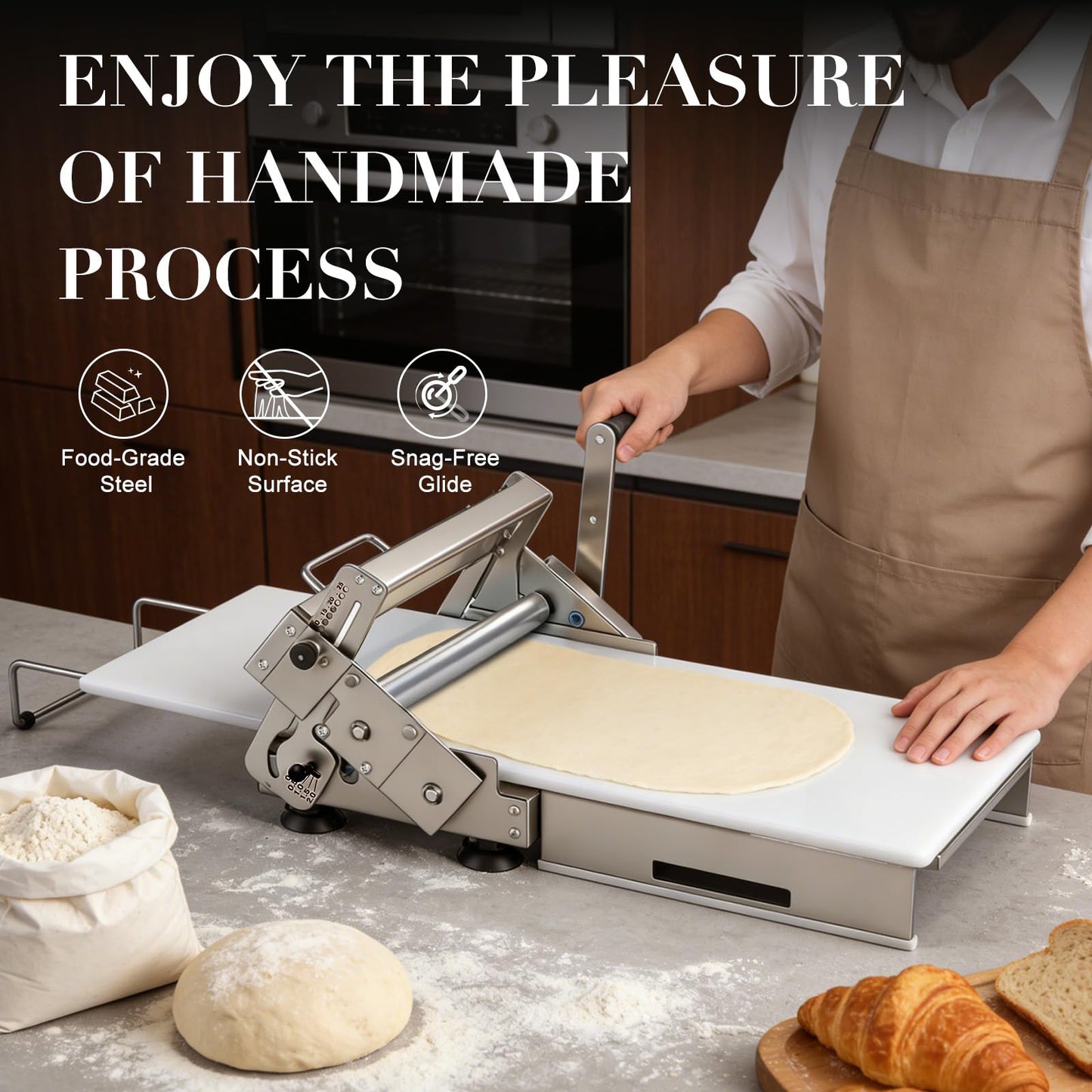 Folding Dough Sheeter Machine, 15.5"Stainless Steel Manual Dough Roller Adjustable Thickness with Sheeter Board for Pizza Croissants Pastry Crust Pastry (Type 400)